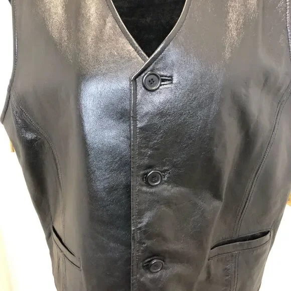 Wilson’s Leather black leather button front vest size medium - Picture 2 of 11